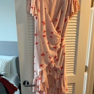 Floral Wrap Dress with Ruffle Sleeves